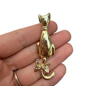 Vintage Jewelry Gold Tone Cat Brooch Cat Pin